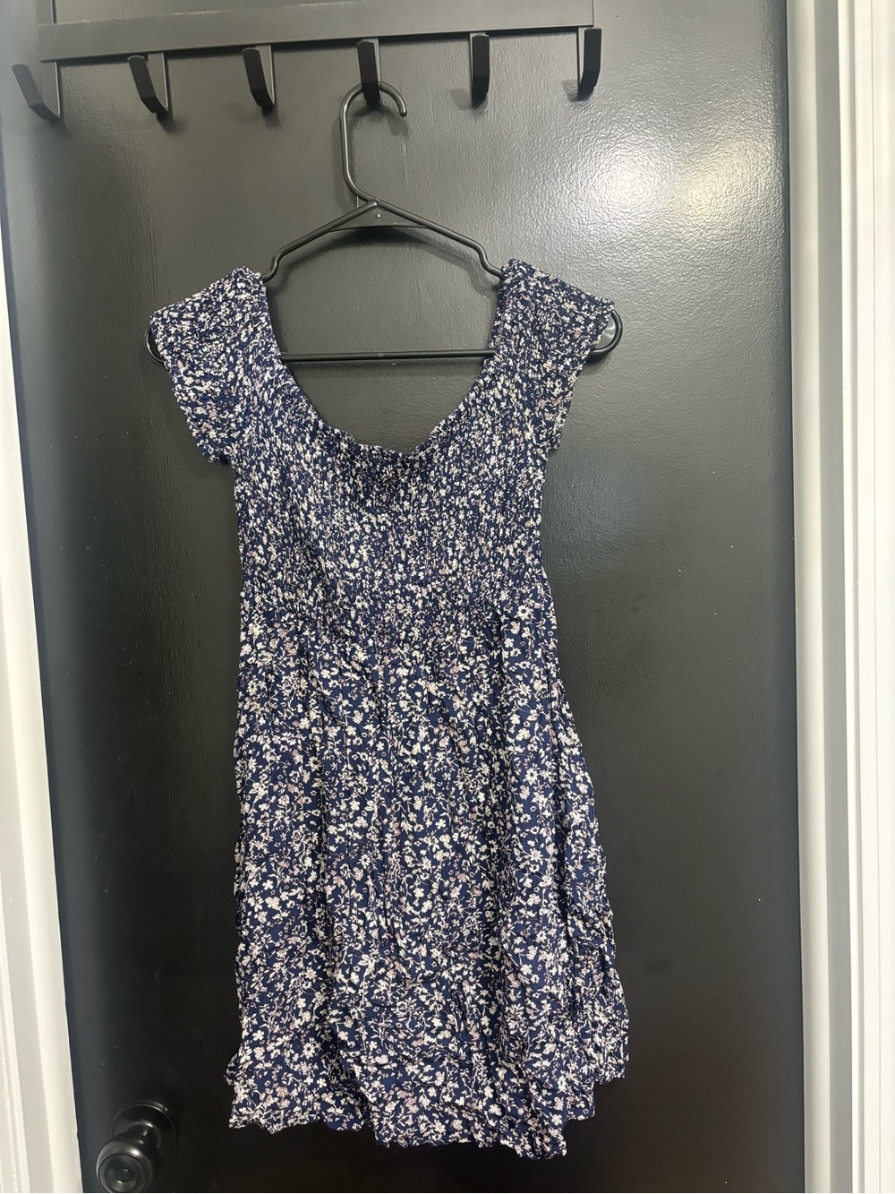 Navy Floral Sundress with Smocked Bodice